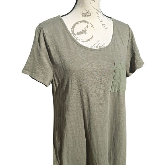Soft Surroundings Olive Green Winnie Linen Blend T-Shirt Midi Dress Size L - Picture 6 of 7